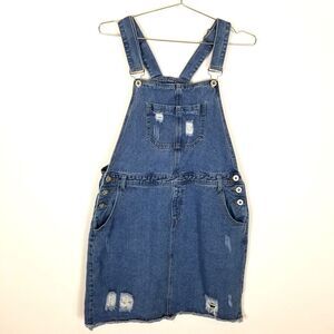 Anna Kaci Denim Overall Dress Skirt Womens Size XL  Distressed 90s Y2K Ladies
